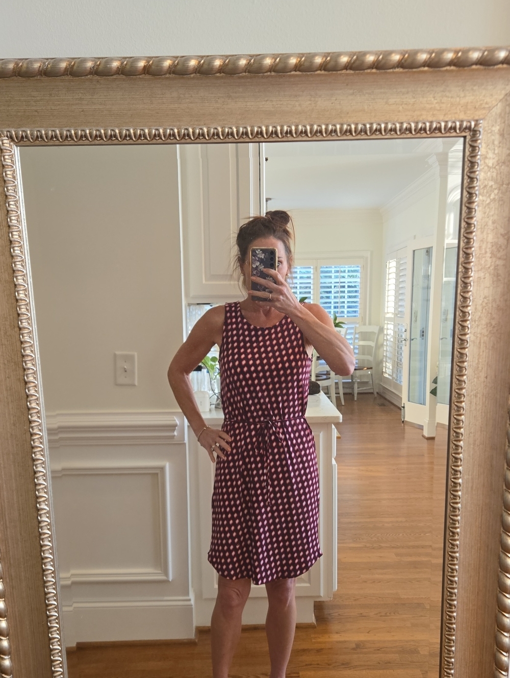 Banana Republic Sleeveless Burgundy Polka Dot Tie-Waist Mini Dress